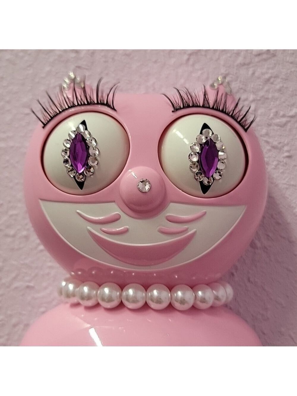 Jeweled Pink Satin Lady Kit-Cat Klock clock SUPER RARE with white tail